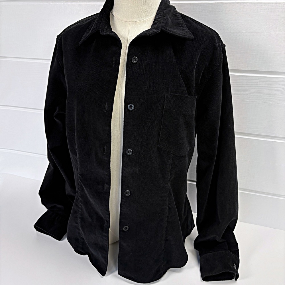 RARE Vtg 90s J Crew‎ Black Corduroy Shirt M Dark Academia Holiday Romantic Goth - Picture 3 of 12